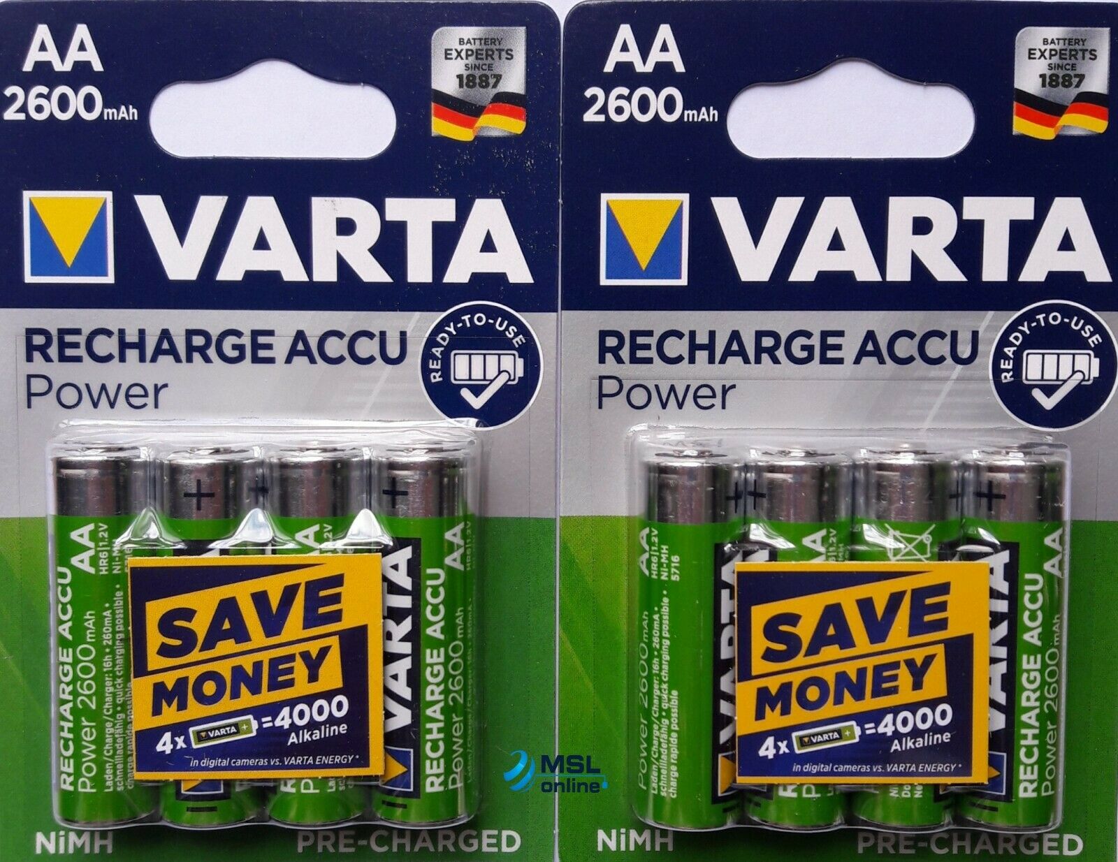 VARTA AA Ni-MH 2600 mAh Ready to Use Rechargeable batteries R6 LR6 HR6 